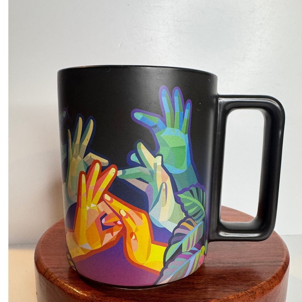 Starbucks ASL Sign Language Mug 2021 Matte Black Colorful Hands Coffee Cup 12oz